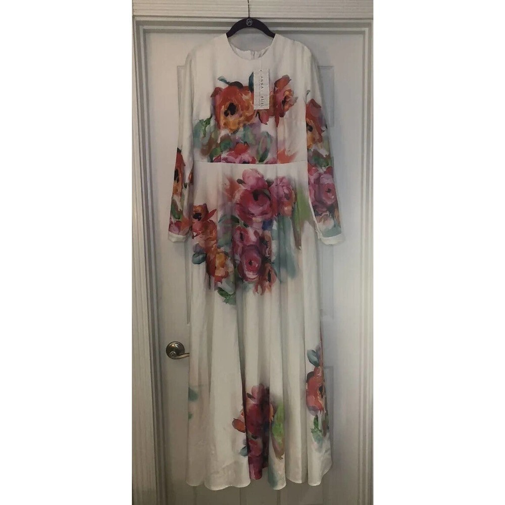 Annah Hariri Pascal Modest Floral Print Long Sleeve Floor Length Wms Size 12 NWT
